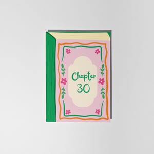 a book with a pink and green cover, featuring the title " Chapter 30" in green text.