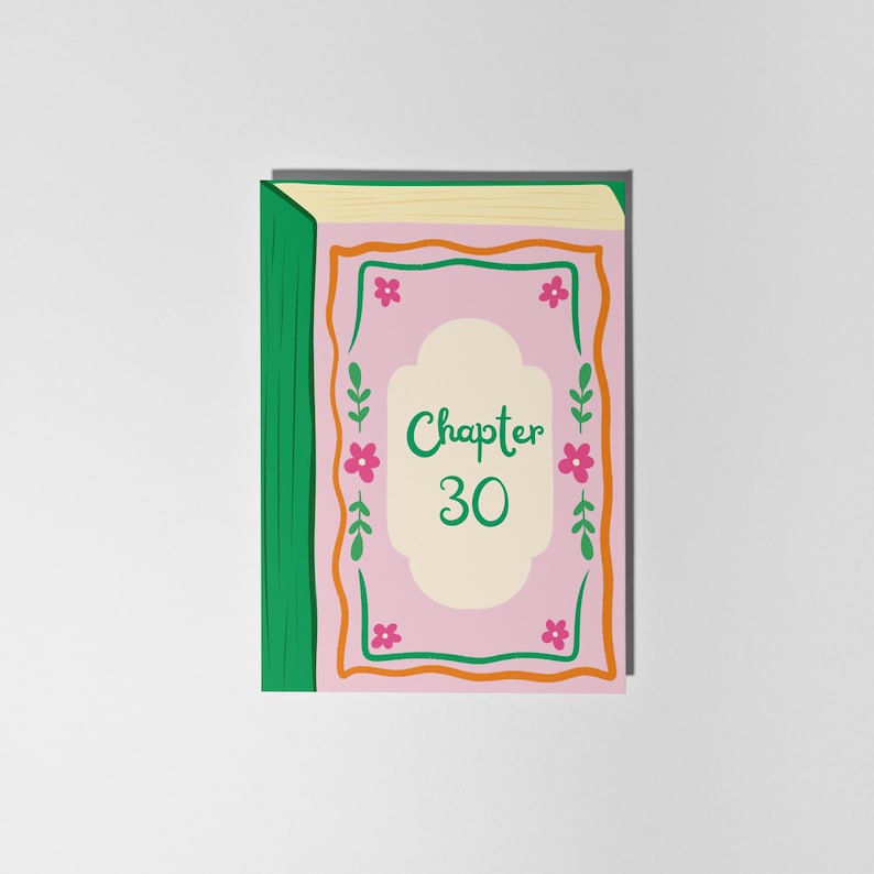 a book with a pink and green cover, featuring the title " Chapter 30" in green text.