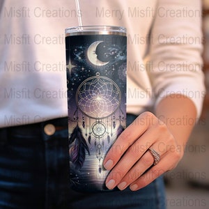 Boho Celestial Dreamcatcher Seamless Design,20oz Skinny Tumbler Sublimation Wrap, Digital Download, Stars Moon Night Sky, 300dpi image 3