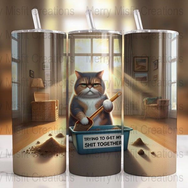 Sarcastic Cat Tumbler Wrap PNG, Funny Seamless Sublimation Design, 20oz Skinny Tumbler Digital Download, Humorous Cat Quote PNG
