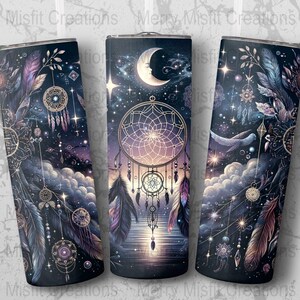 Boho Celestial Dreamcatcher Seamless Design,20oz Skinny Tumbler Sublimation Wrap, Digital Download, Stars Moon Night Sky, 300dpi image 2