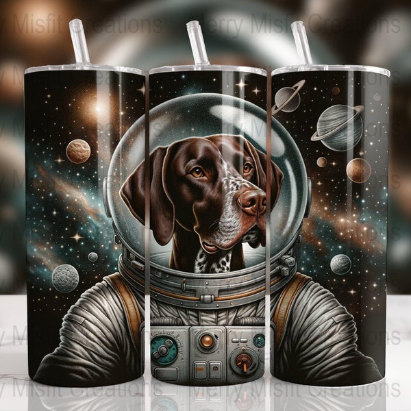 Space-Themed Pointer Dog Design, Seamless Pattern for 20oz Tumblers, Digital PNG Download, Astronaut Pet Illustration