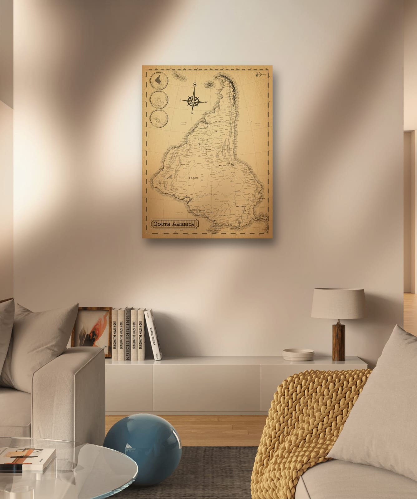 Sotuth Up Map Example Poster Old Vintage Inverted Map of South America - South-up Orientation ...