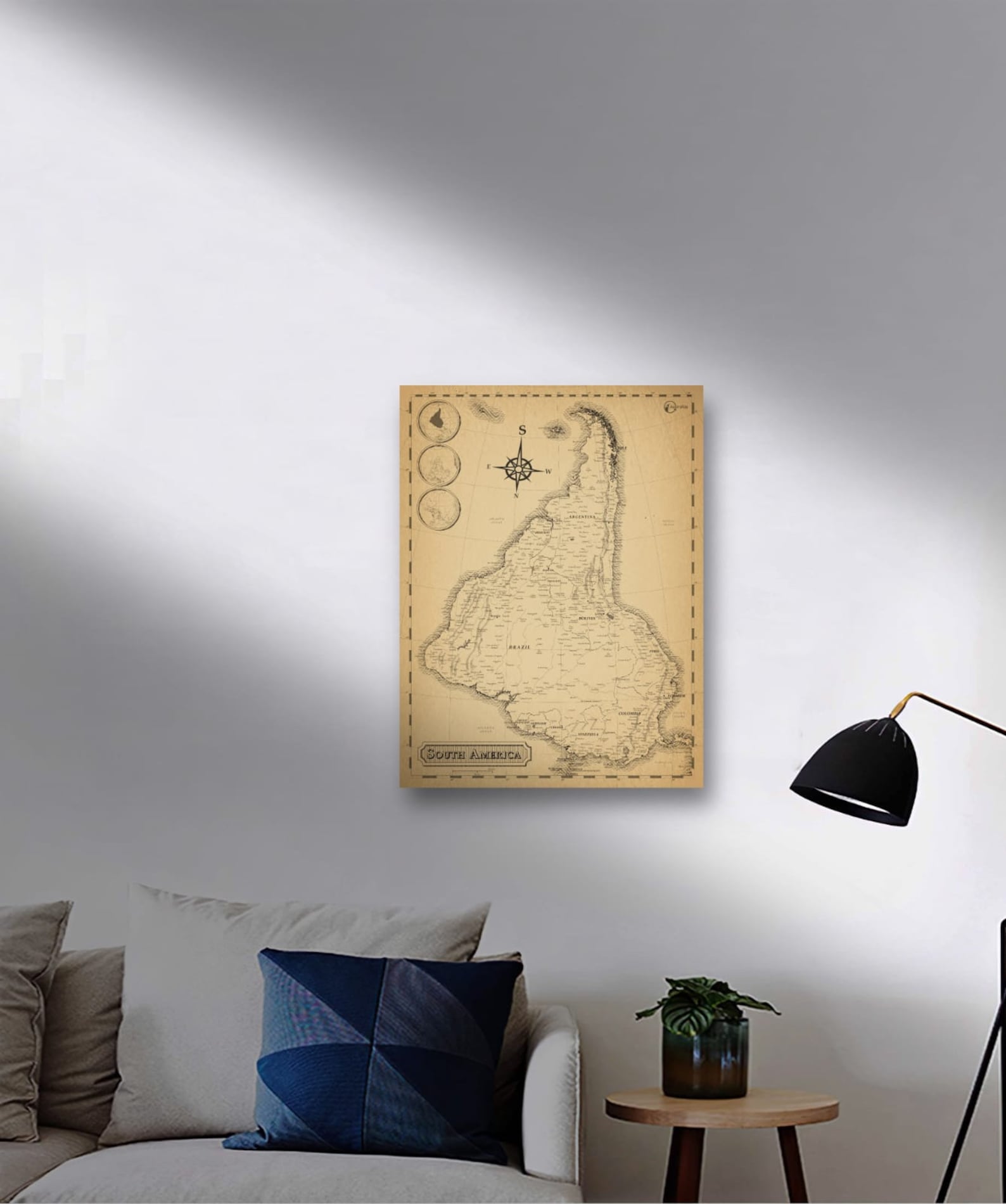 Sotuth Up Map Example Digital Poster Old Vintage Inverted Map of South America - South-up ...