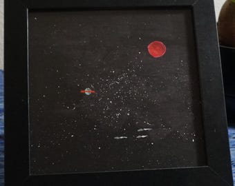 Spaceship Trio - Acrylic Painting on Wood panel - 6in x 6in - Hand-painted - framed