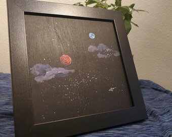 Hand painted outer space art - acrylic on wood panel (6X6)