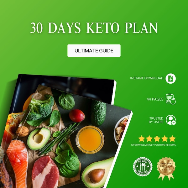 Low Carb 30-Day Keto Diet Plan. Ebook includes healthy meal plan recipes, motivational tips, weight loss info and much more.