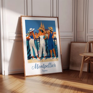 Póster de viaje de Montpellier, arte mural de Francia, decoración moderna para el hogar, regalo de viaje minimalista, diseño de interiores contemporáneo, impresión digital descargable