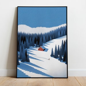 Ski Poster, Skiing Wall Art, Minimalist, Flat Simple Design, Snowy Mountain, Wintersport, Digital Download Printable