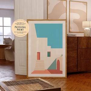 Poster di architettura minimalista, arte murale colorata, design d'interni moderno, ispirato all'architetto Luis Barragán, stampa ad alta risoluzione