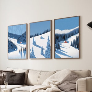 Set of 3 Ski Posters, Ski Wall Art, Minimalist, Flat Simple Design, Snowy Mountain, Wintersport, Digital Download Printable