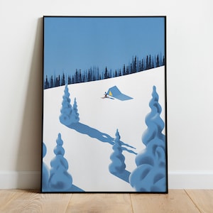Ski Poster, Skiing Wall Art, Minimalist, Flat Simple Design, Snowy Mountain, Wintersport, Digital Download Printable