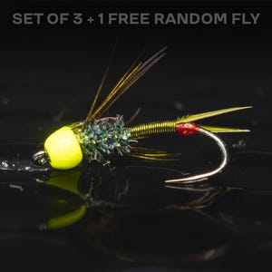 3 Atomic nymph + 1 FREE random fly — Tungsten bead head effective euro nymph flies perfect for rainbow brown trout brook golden trout bass
