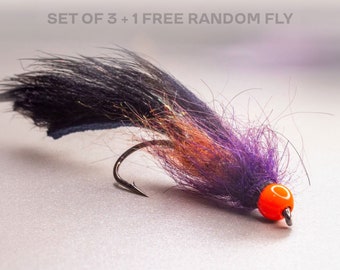 3 Sucking leech + 1 FREE random fly — Tungsten streamer for fly fishing. Perfect for trout and bass