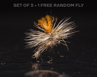 3 dry dropper parachute flies + 1 FREE random fly — Surface fly fishing perfect for rainbow brown trout brook golden trout bass flies