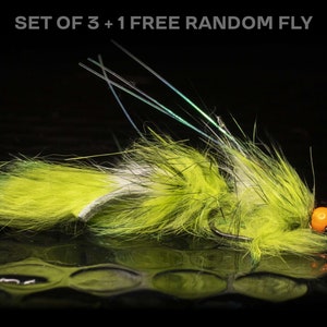 3 zonker streamer + 1 FREE random fly — 2 inches Tungsten euro jig fly for fly fishing for trout bass panfish pike steelhead striped bass
