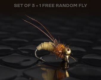 3 gummy grubs + 1 FREE random fly — Rubber larva for fly fishing perfect for rainbow brown trout brook golden trout bass flies
