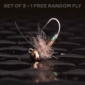 3 peeping caddis + 1 FREE random fly — Tungsten hares ear euronymph jig flies for fly fishing for rainbow brown brook golden trout bass