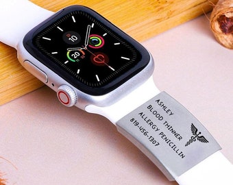 Custom Medical ID Tag for Watch Bands engraved,Allergy Alert,Diabetes Alert,High-Quality Medical Tags,Universal watch band ID tag,22 x 28mm