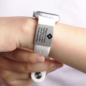 Gepersonaliseerde medische waarschuwingstag voor horlogeband, gegraveerd roestvrijstalen identiteitstag, universele horlogeband-ID-tag, Garmin Medical ID-tag, Fitbit