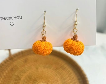 Handmade Micro Hook Pumpkin Pendant Earrings