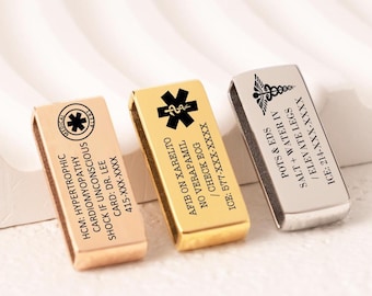 Custom Medical Alert ID Tag,Engraved for Watch Band-Custom ICE Contact, Allergies/Blood Type,Nurse Approved Safety Stainless Steel Charm