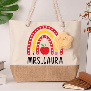 Borsa tote personalizzata per insegnanti, regalo per insegnanti con nome personalizzato, apprezzamento per gli insegnanti, regalo di ringraziamento per gli insegnanti, borsa per il ritorno a scuola, regalo di fine anno