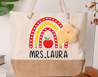 Personalized Teacher Tote Bag,Custom Name Teacher Gift,Teacher Appreciation,Thank You Teacher Present,Back To School Bag,End of Year Gift