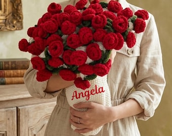 Personalized Crochet Flower Blanket, 4-in-1 Bouquet Blanket, Custom Name Embroidery, Handmade Floral Throw, Gift for Mom