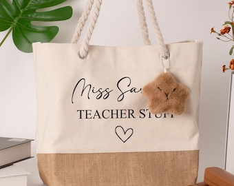 Personalized Teacher Gift Tote Bag|Custom Name Teacher Appreciation Bag,Teacher Thank You Gift, Retirement Gift,Back To School Teacher Bag