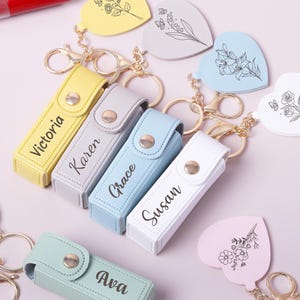 Personalized Lipstick Bag Keychain,Lipstick Case with Mirror,Custom Name Anti lost Lipstick Storage Bag,Bridal Shower Gift,Bridesmaid Gift