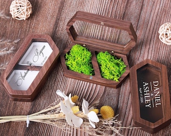 Personalized Wedding Ring Box,Double Slot Wooden Ring Case,UV Printed Ceremony Box,Ring Bearer Gift Holder,Engagement Anniversary Keepsake