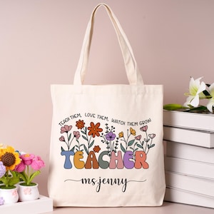 Teacher Tote Bag Personalized, Custom Teacher Canvas Tote, Back to School Gift, Teacher Appreciation Bag, Teacher Thank You Gift