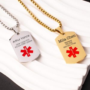 Emergency Medical Alert Necklace for Men Women-Stainless Steel Engraved Medical ID Tag-Diabetes Autism Epilepsy Dementia-Med Alert Necklace