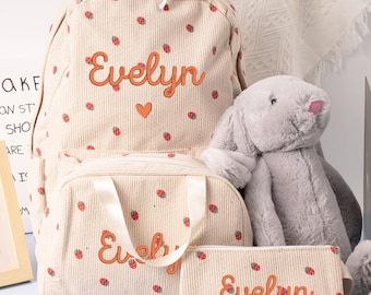 Personalized Handmade Backpack/Lunch Bag/Pencil Case Set,Back to School Kit for Toddlers,Kids Book Bag,Gift For Kids,Birthday Gift For Girls