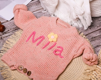 Hand Embroidered Baby Name Sweater, Custom Baby Knit Sweater for Newborns, Baby Girl or Boy Gift, Perfect Christmas, Shower or Birthday Gift