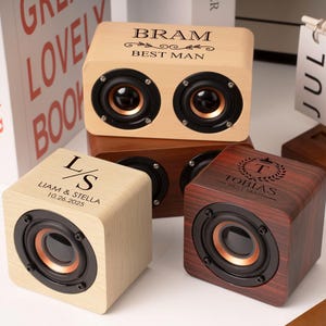 Personalized Bluetooth Speaker for Groomsmen,Custom Engraved Bridesmaid Gift,Portable Rechargeable Bluetooth Wood Speaker,Mini Wood Speaker