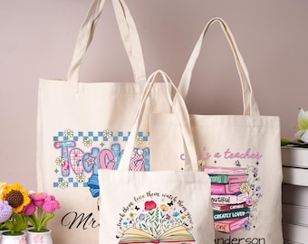 Personalized Teacher Tote Bag Custom Teacher Canvas Tote Teacher Appreciation Gift Back to School Tote Thank You Teacher Teachers' Day Gift