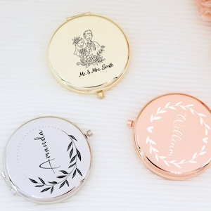 Personalized Compact Mirror,Custom Name Pocket Mirror,Makeup Mirror,Customized Birth Flower Gift For Her,Bridesmaid Proposal,Wedding Gifts