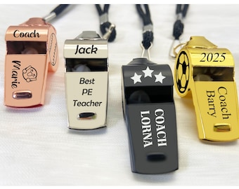 Personalised Whistle personalized Sports Whistle Necklace Personalized Coach and Teacher gift Rope Rugby Football Engraved Whistle Custom