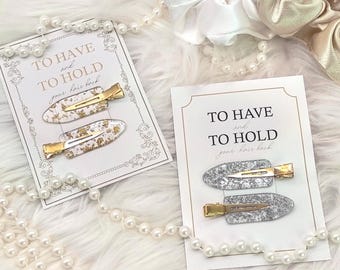 To Have and to Hold Your Hair Back Clips|Bridesmaid Hair Accessories|Elegant Gold & Silver Flake Clips|Bridesmaid Gifts|Bridesmaid Box Gifts