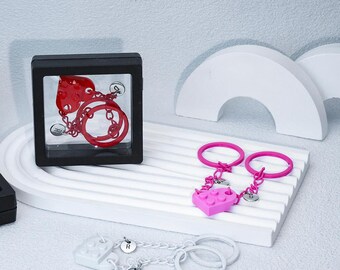 Custom Heart Pendant Keychain Set,  Heart Couple Initials Keychain,Couple Gift,Boyfriend Gift,Other Half Gift,Matching Heart Keychain