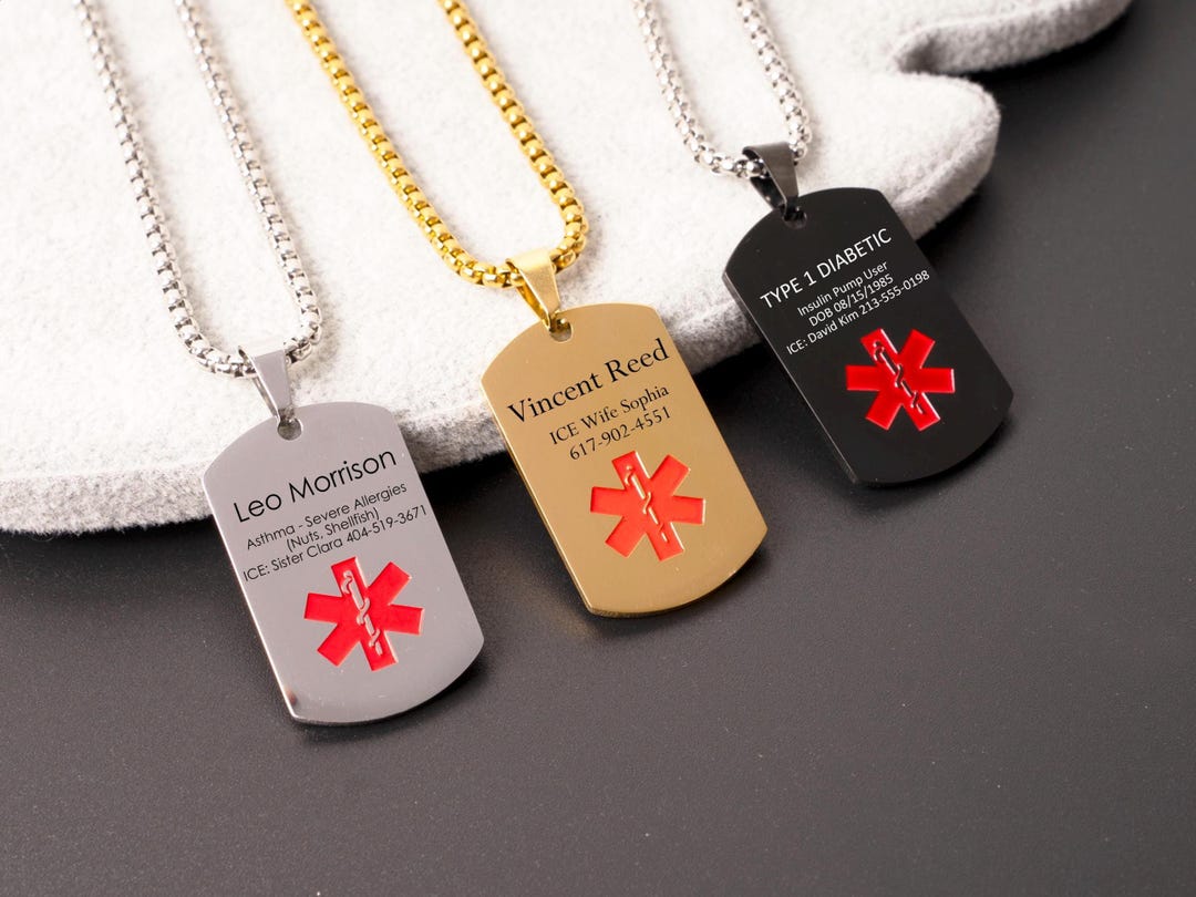 Emergency Medical Alert Necklace for Men Women-stainless Steel Engraved ...
