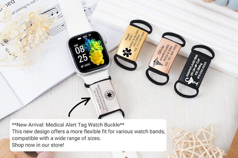 Personalized Medical Alert Tag Smart Watch Charm,Medical Alert Id Tag For Watch Band,Dual Sided Engraving for Emergency Info/Diabetic Alert image 7