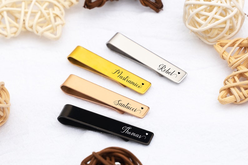 Clips de corbata personalizados, clips de corbata de padrinos personalizados, barra de corbata grabada, clips de corbata de metal, clips de corbata de padrino, clip de corbata de boda del padre del novio imagen 2