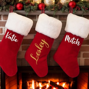 Red Plush Christmas Stocking,Personalized Xmas Stocking,,Family Christmas StockingsChristmas Home Decor,Name Christmas Stocking,Decor Gift