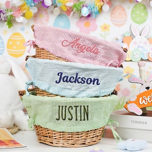 Forros de cesta de Pascua personalizados con nombre o monograma. Forro de cesta de Pascua personalizado con nombre o monograma. Forro de cesta de Pascua personalizado con nombre o monograma para niño y niña.