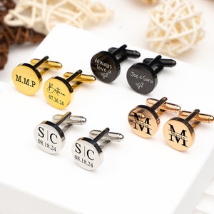 Custom Name Initial Cuff Links,Personalized Initials Cufflinks,Groom Wedding Cufflinks,Wedding Gift,Custom Groomsmen Gift,Round Cufflinks image 3