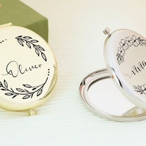 Benutzerdefinierte Taschenspiegel, Name Taschenspiegel mit Geburtsblume, Geschenk für Hochzeit, Brautjungfer Geschenke, Geburtstag, Junggesellinnenabschied Geschenk, Bachelorette Gefälligkeiten