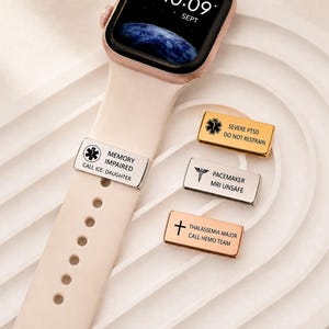 Personalized Medical Alert Tag for Apple/Smart Watch Band,Engraved Allergies&Emergency Contact on Stainless Steel,Medical Alert Id Tag image 6